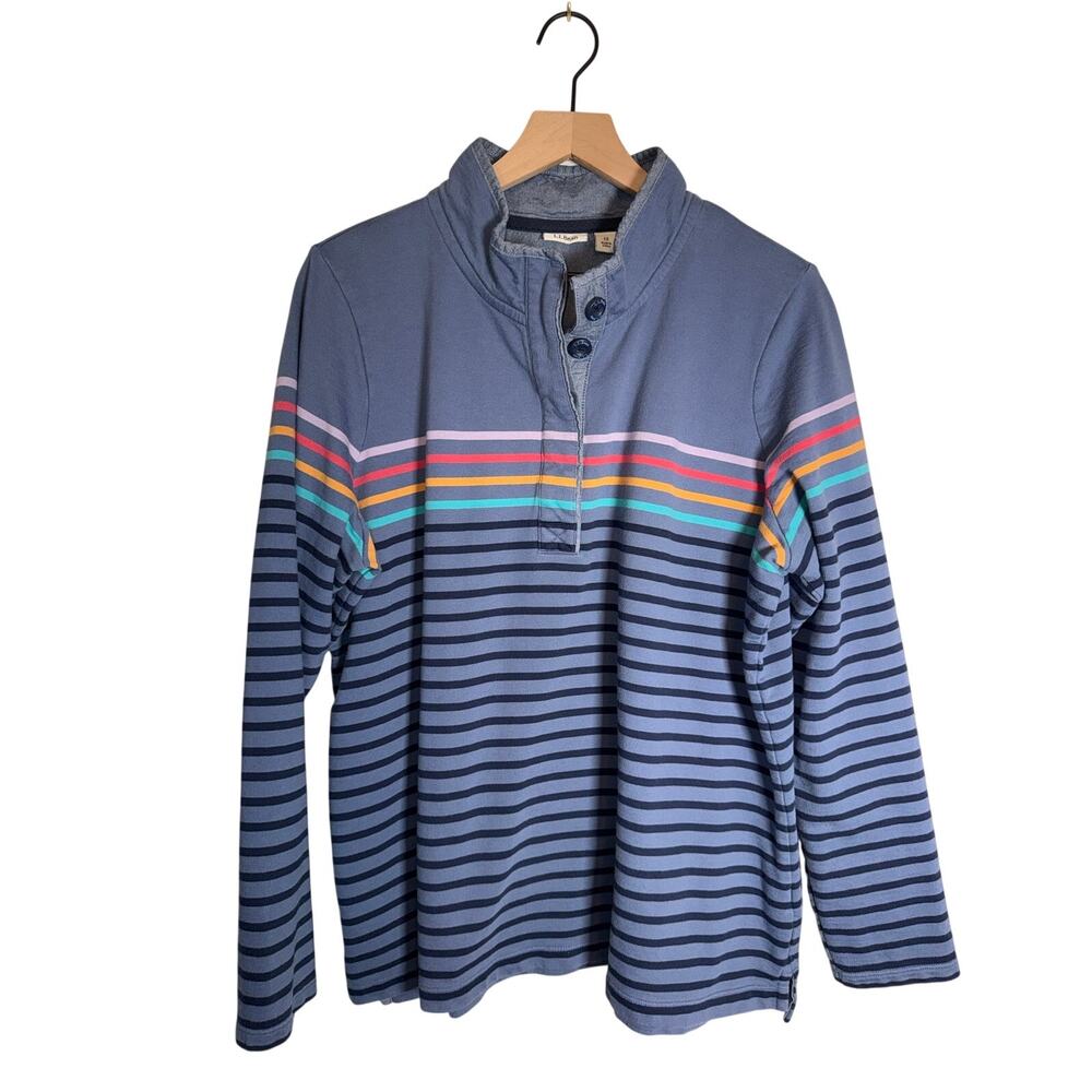 L.L. BEAN plus size cotton striped quarter button up pullover sweatshirt 1X